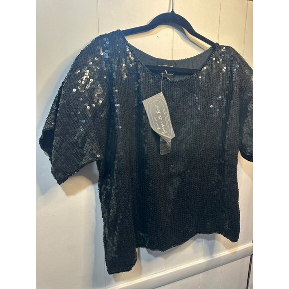 VTG Joseph Le Bon XL Black Sequin Silk Beaded Top 22x23 Boxy Evening Party - Picture 2 of 9